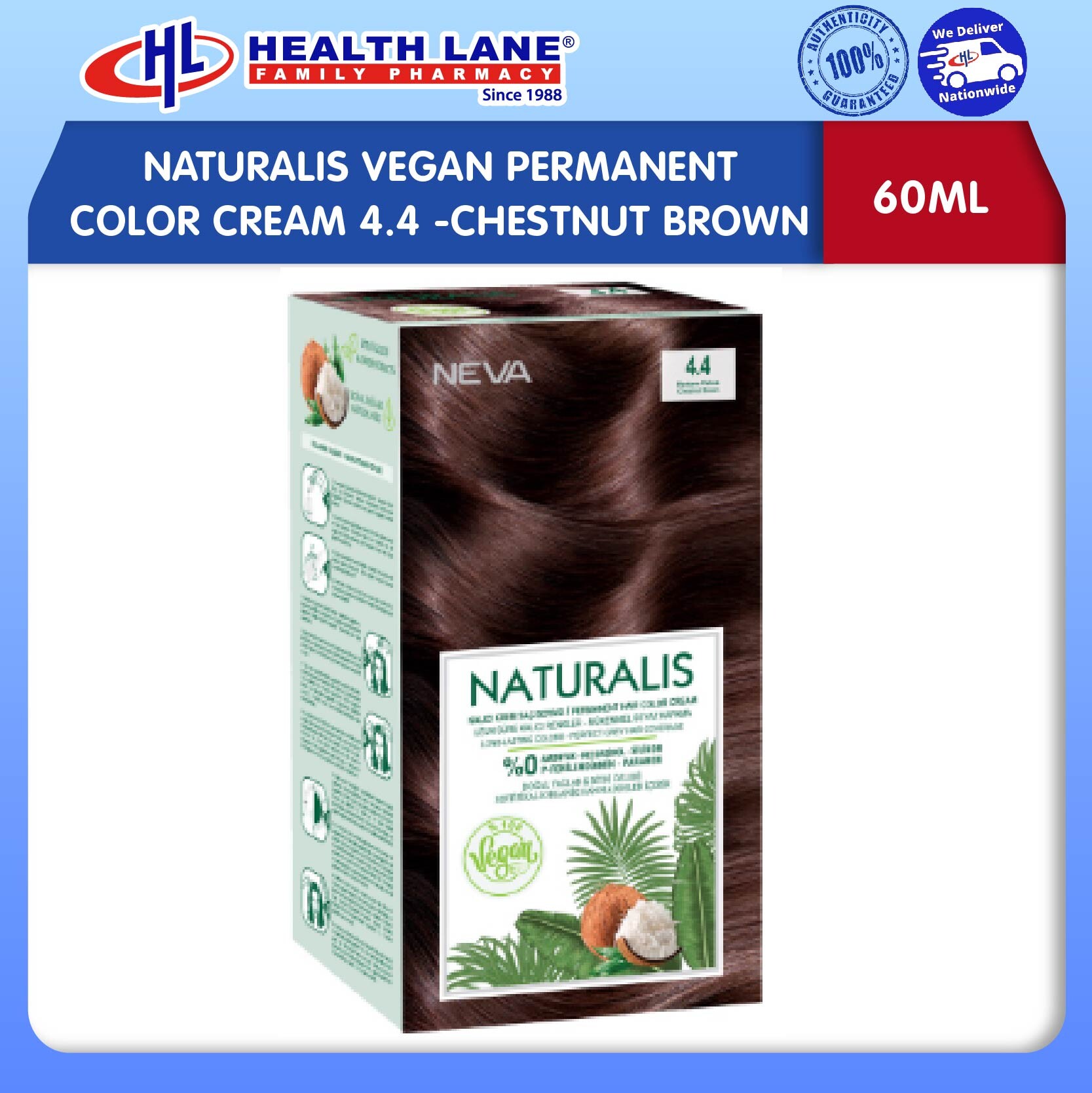 NATURALIS VEGAN PERMANENT COLOR KRIM 4.4 - CHESTNUT BROWN (60ML)